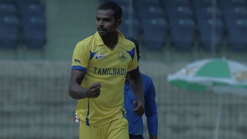 Crist celebrates after taking a wicket in the Vijay Hazare trophy