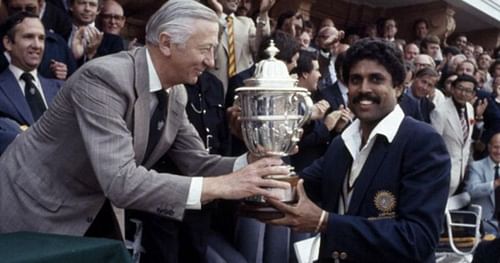 Kapil Dev with the World Cup trophy