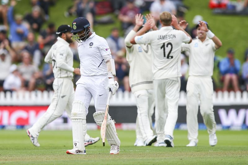 Cheteshwar Pujara fell to a beauty of a delivery from Kyle Jamieson