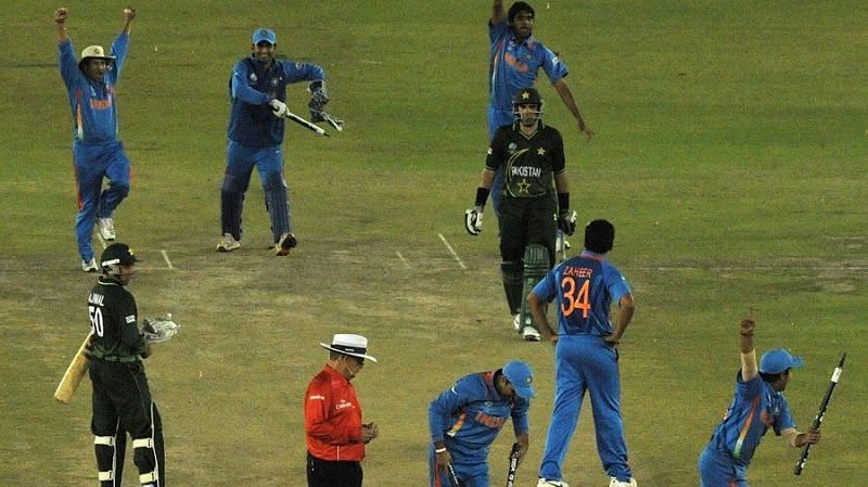 Indian players celebrating their victory over Pakistan in the 2011 World Cup