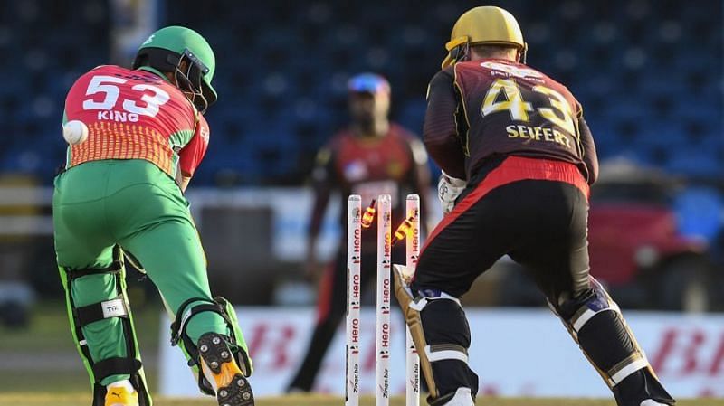 Brandon King (L) finally had a good game in the CPL