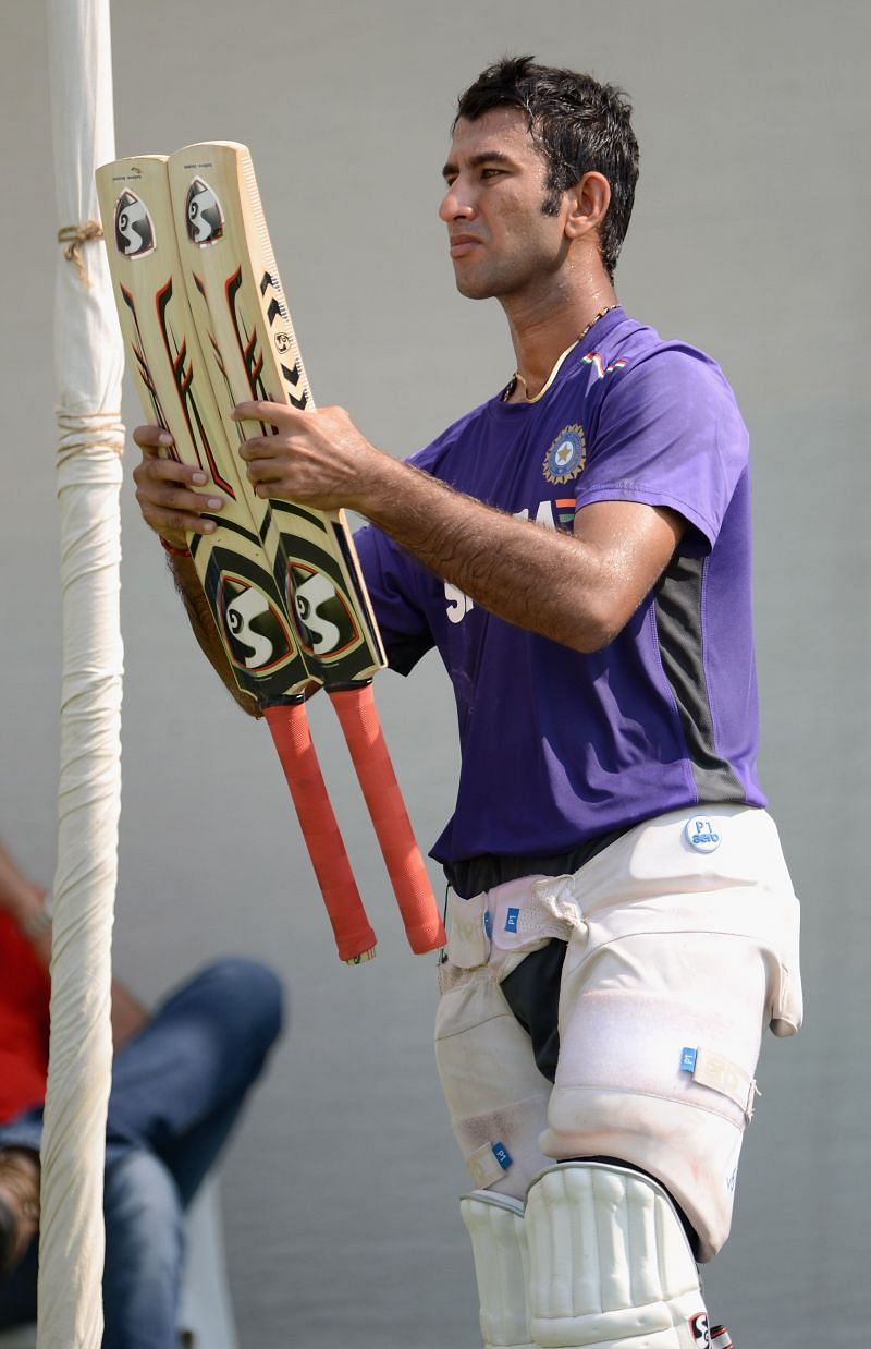 Pujara before the 2012 game where he scored a flawless double-hundred