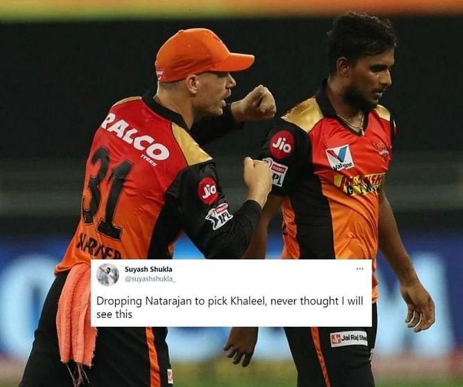 "SRH has officially lost brain!"- Fans confused as David Warner drops T Natarajan against MI