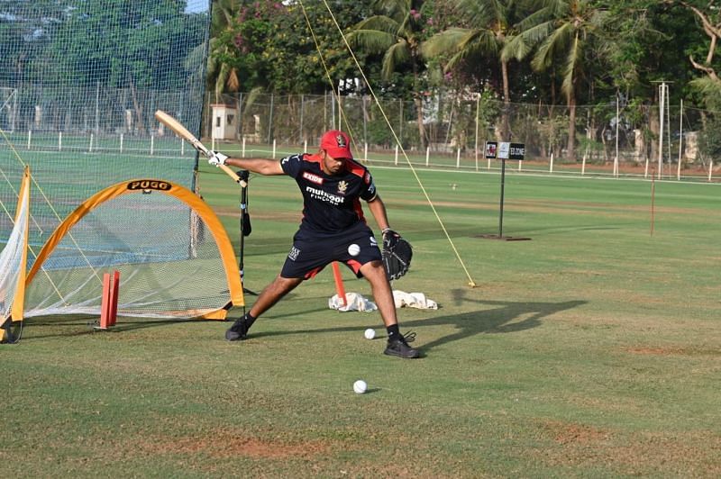 Malolan in action during an RCB practice session