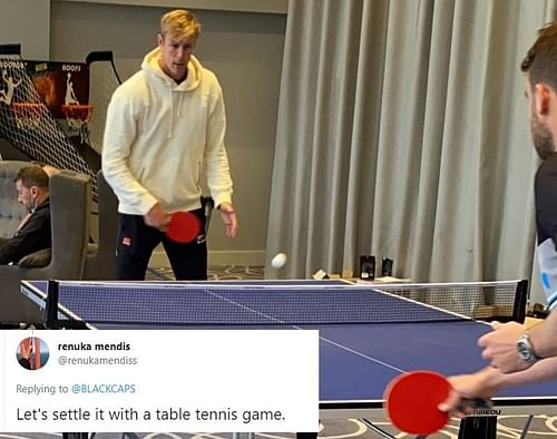 Kyle Jamieson enjoying a game of table tennis. Pic: BlackCaps/ Twitter