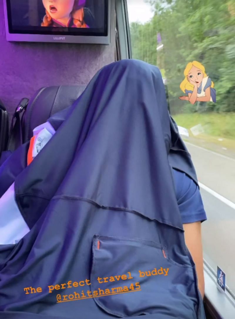 Rohit Sharma having a power nap during Team India's bus journey.