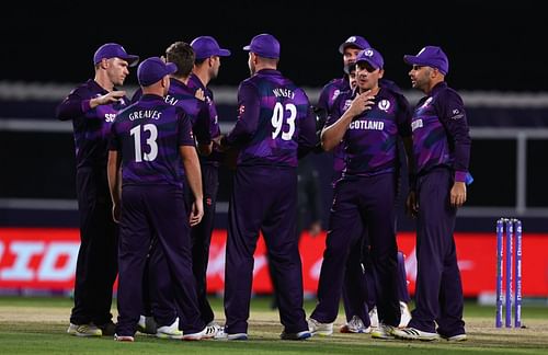 Scotland cricket team during the match against Bangladesh. Pic: T20WorldCup/ Twitter