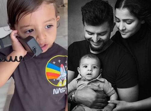 Suresh Raina with his wife and son
