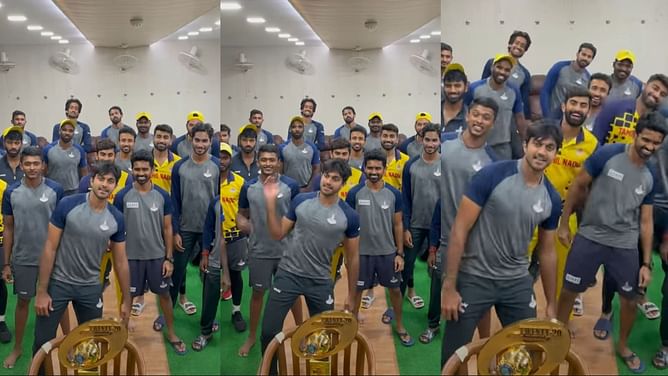 [Watch] Captain Vijay Shankar and Tamil Nadu team shake a leg on 'Vaathi Coming' after SMAT 2021/22 triumph