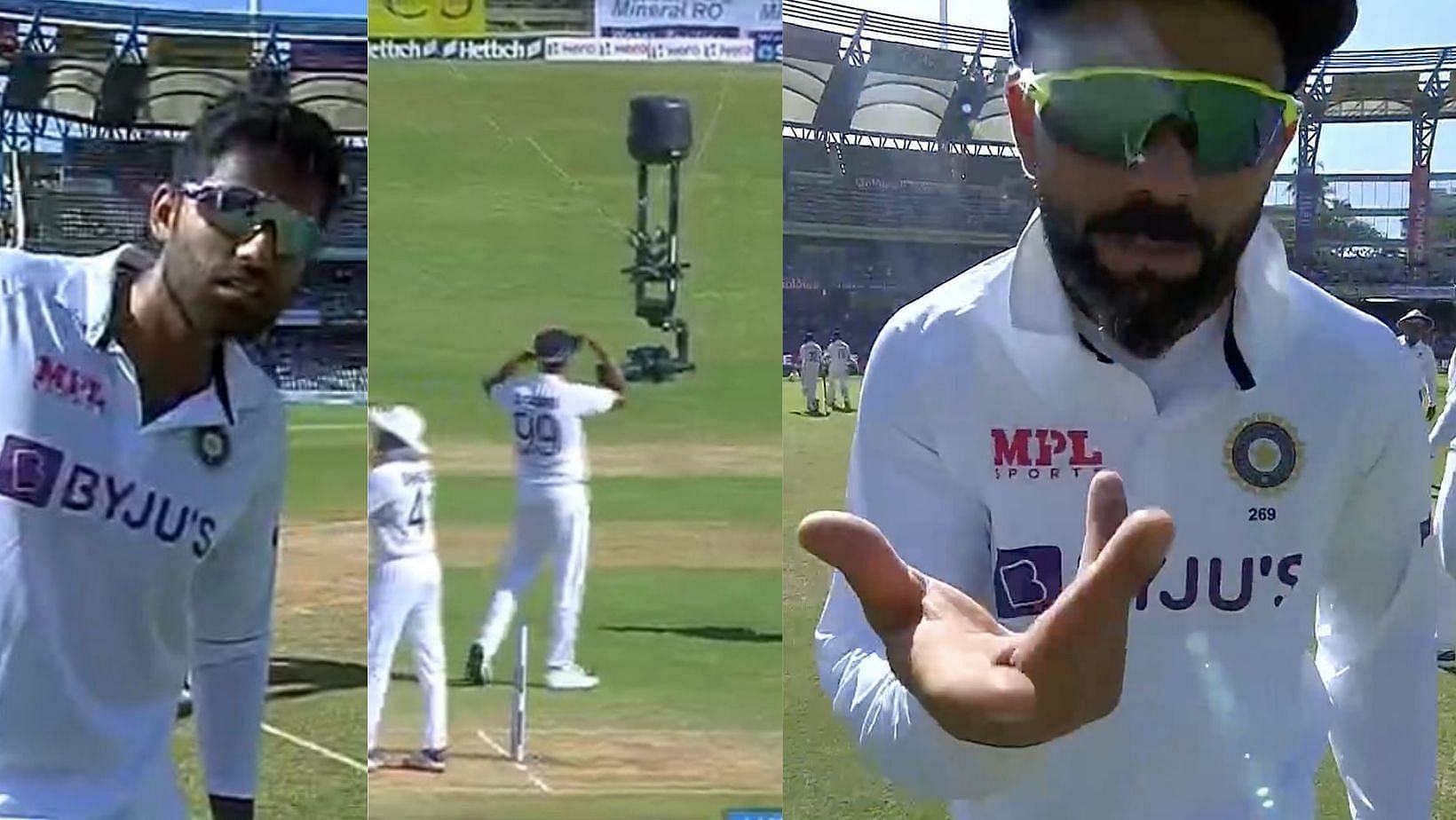 विराट कोहली स्पाइडर कैम से कह रहें हैं ऊपर जाओ (Photo : HotStar SS and Twitter)