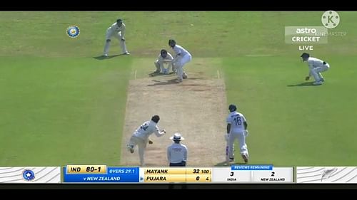 Cheteshwar Pujara registered his maiden duck against New Zealand on Friday [Image- Screengrab]