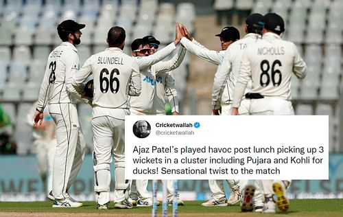 Ajaz Patel took three wickets to leave India reeling after a fine opening partnership.