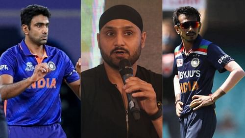 Ravichandran Ashwin, Harbhajan Singh and Yuzvendra Chahal (R).