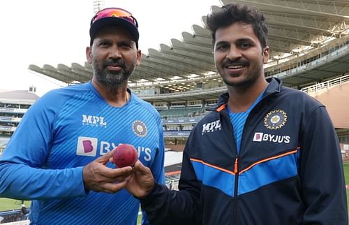 Bowling coach Paras Mhambrey (left) and Shardul Thakur. Pic: BCCI