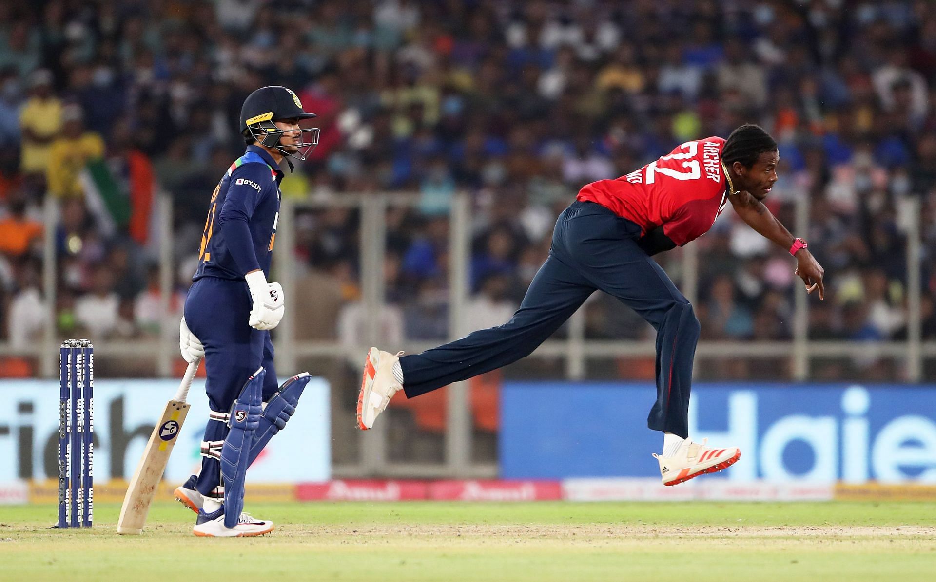 Jofra Archer bowling against India. Pic: Getty Images