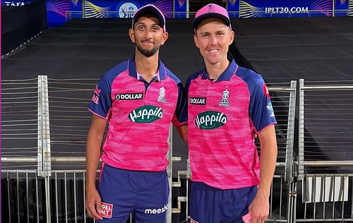Prasidh Krishna (L) and Trent Boult. (Image: Twitter)