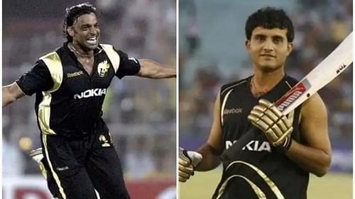 Shoaib Akhtar (L) and Sourav Ganguly during their KKR days. (P.C.:Twitter)