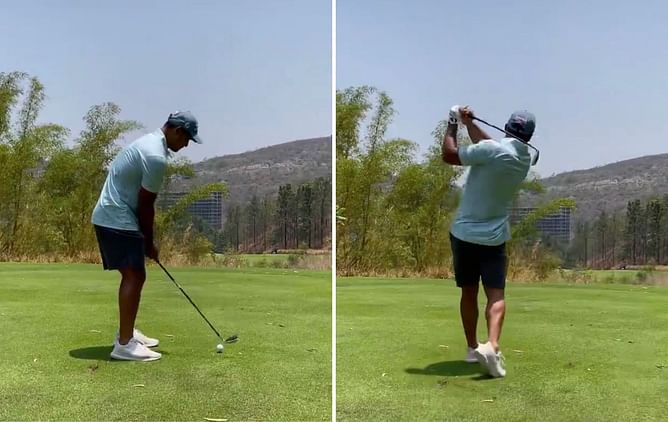 [Watch] Riyan Parag unwinds with a game of golf head of RCB vs RR clash