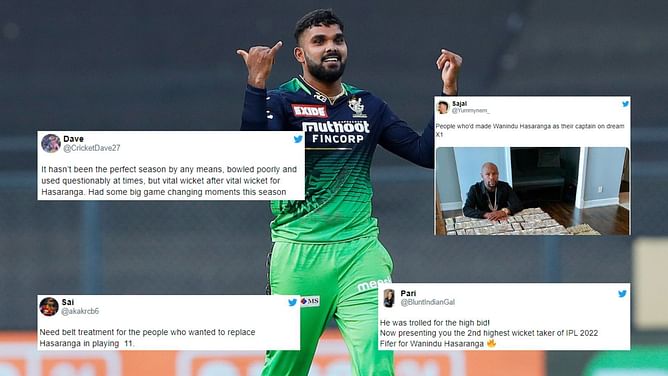 "Haters please laugh on yourself in the corner!" - Fans troll Wanindu Hasaranga's doubters as leg-spinner breaks records against SRH in IPL 2022