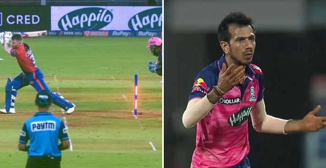 [Watch] Chahal shocked as David Warner escapes a close shave after ball hits stumps but bails don't come off
