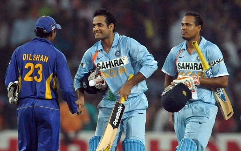 Irfan and Yusuf Pathan after a match against Sri Lanka.