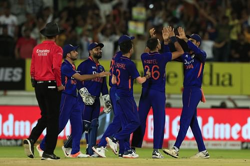 Team India celebrate a wicket during the 4th T20I against South Africa. Pic: Getty Images