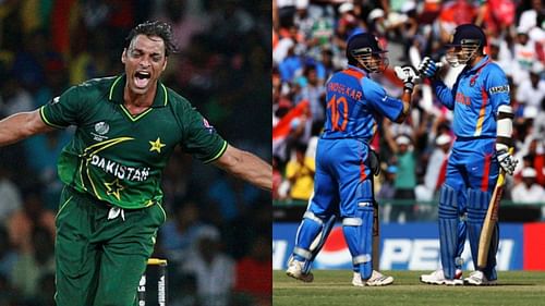 Shoaib Akhtar (L), Sachin Tendulkar and Virender Sehwag (R). (P.C.: BCCI & Twitter)