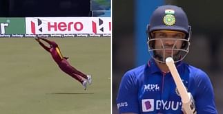 [Watch] Shamarh Brooks takes brilliant catch as Shikhar Dhawan falls 3 short of 100 in 1st IND vs WI ODI
