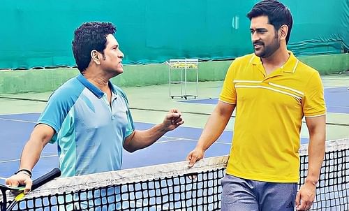 The cricketing giants during a discussion.