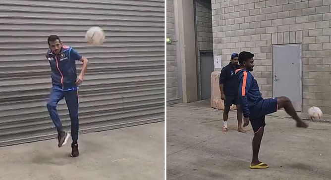 Sanju Samson and Yuzvendra Chahal play footvolley with New Zealand players as rain plays spoilsport [WATCH]