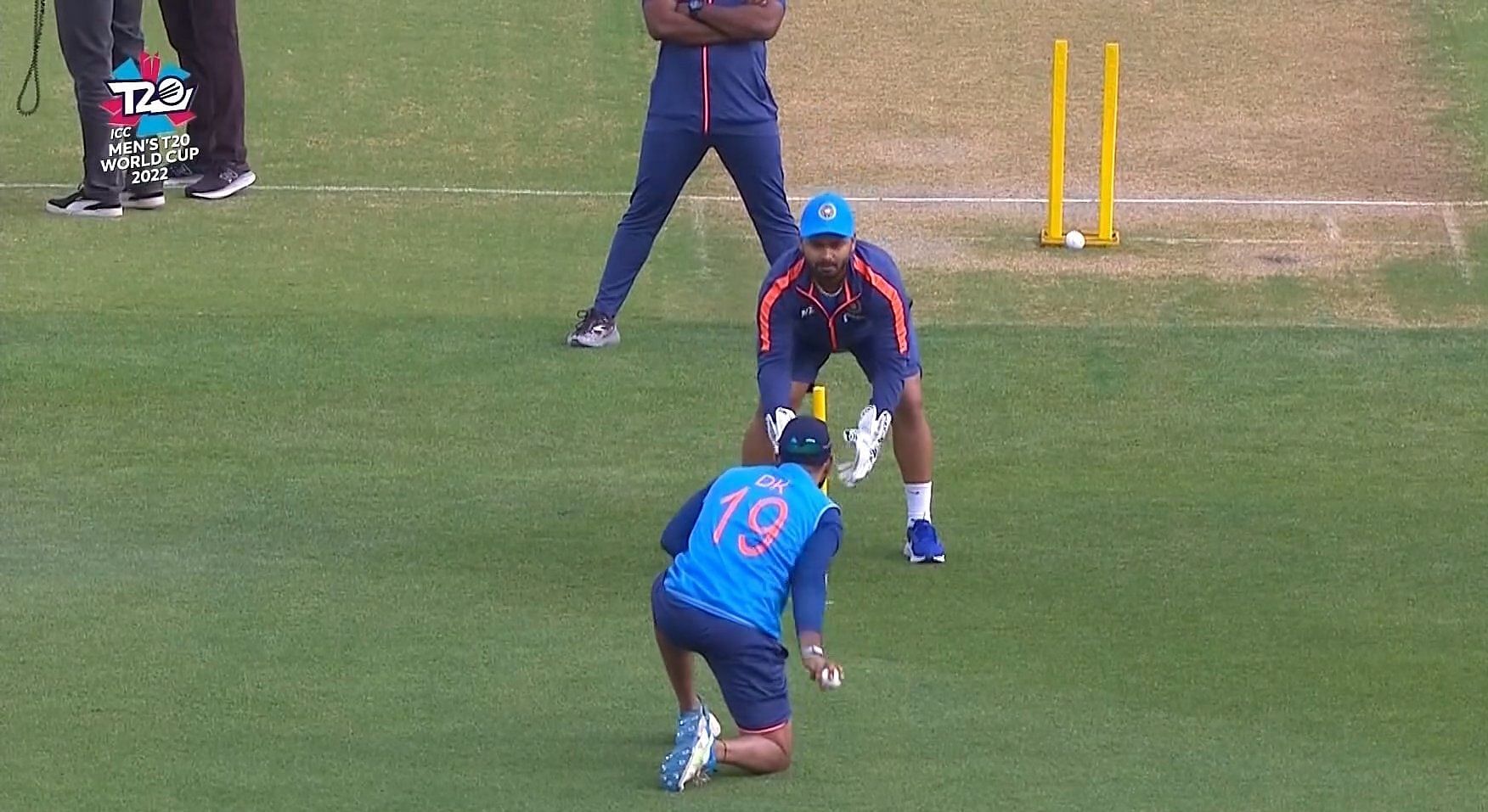 Dinesh Karthik and Rishabh Pant ahead of the semi-final against England. Pic: Hotstar