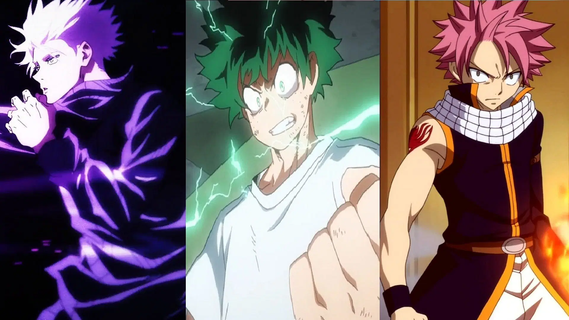 Gojo Satoru, Izuku Midoriya, and Natsu Dragneel (Image via Sportskeeda)