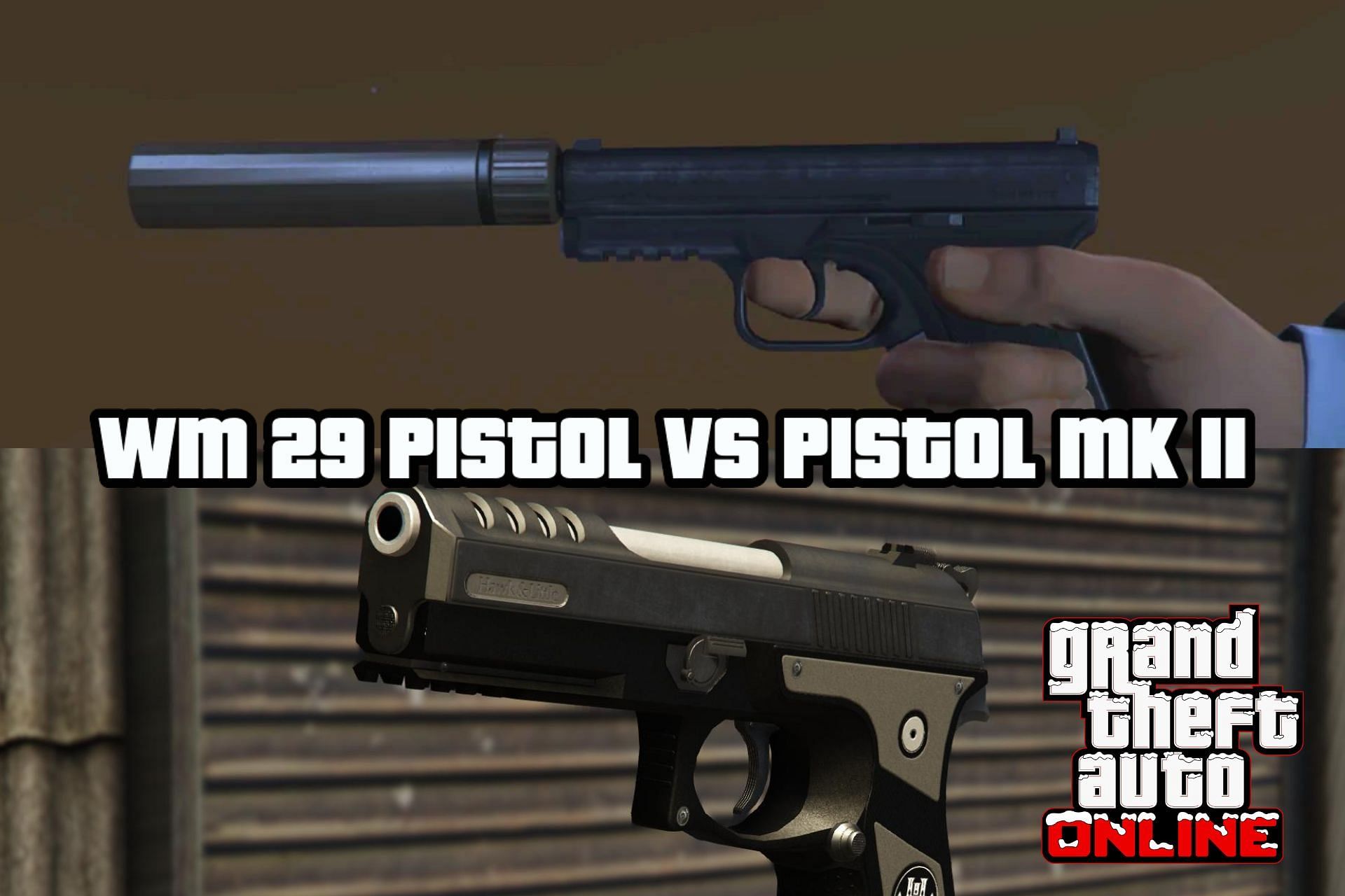 A comparison of the WM 29 Pistol and the Pistol Mk II in GTA Online (Image via Sportskeeda)