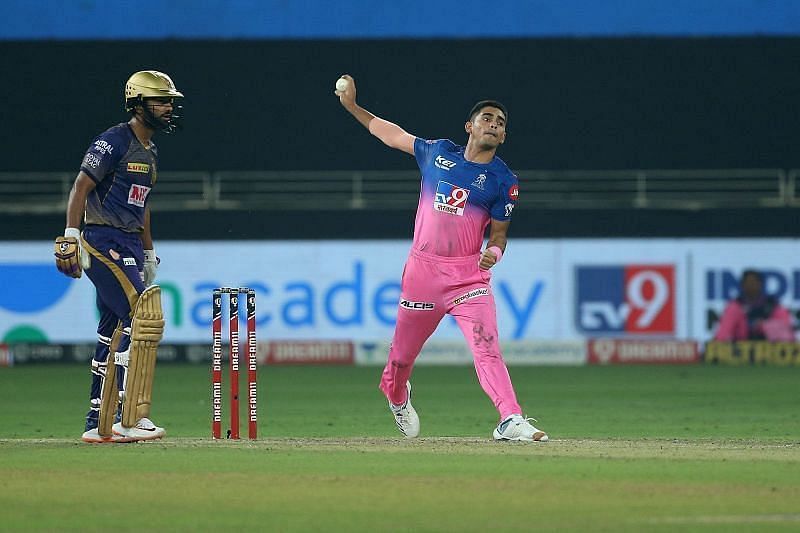 Kartik Tyagi bowling for RR. Pic: BCCI