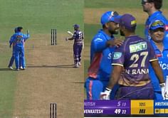 [Watch] Nitish Rana and Hrithik Shokeen's heated exchange during MI vs KKR IPL 2023 clash