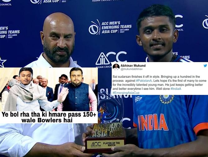 "IPL Talent Sai Sudharsan Destroyed PSL Talents" - Fans react to youngster's match-winning 104* in India A vs Pakistan A clash