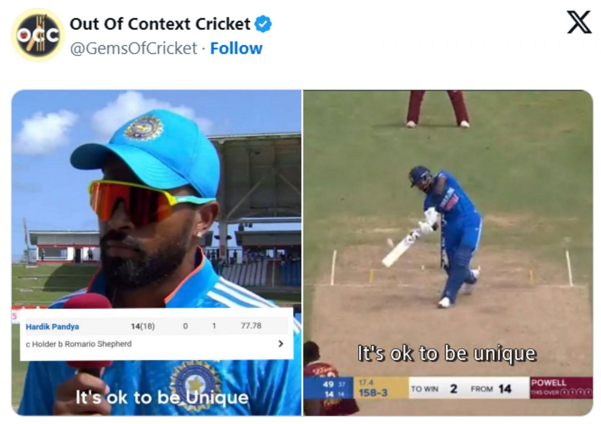 Meme shared by a fan after watching the 5th T20I India vs West Indies.