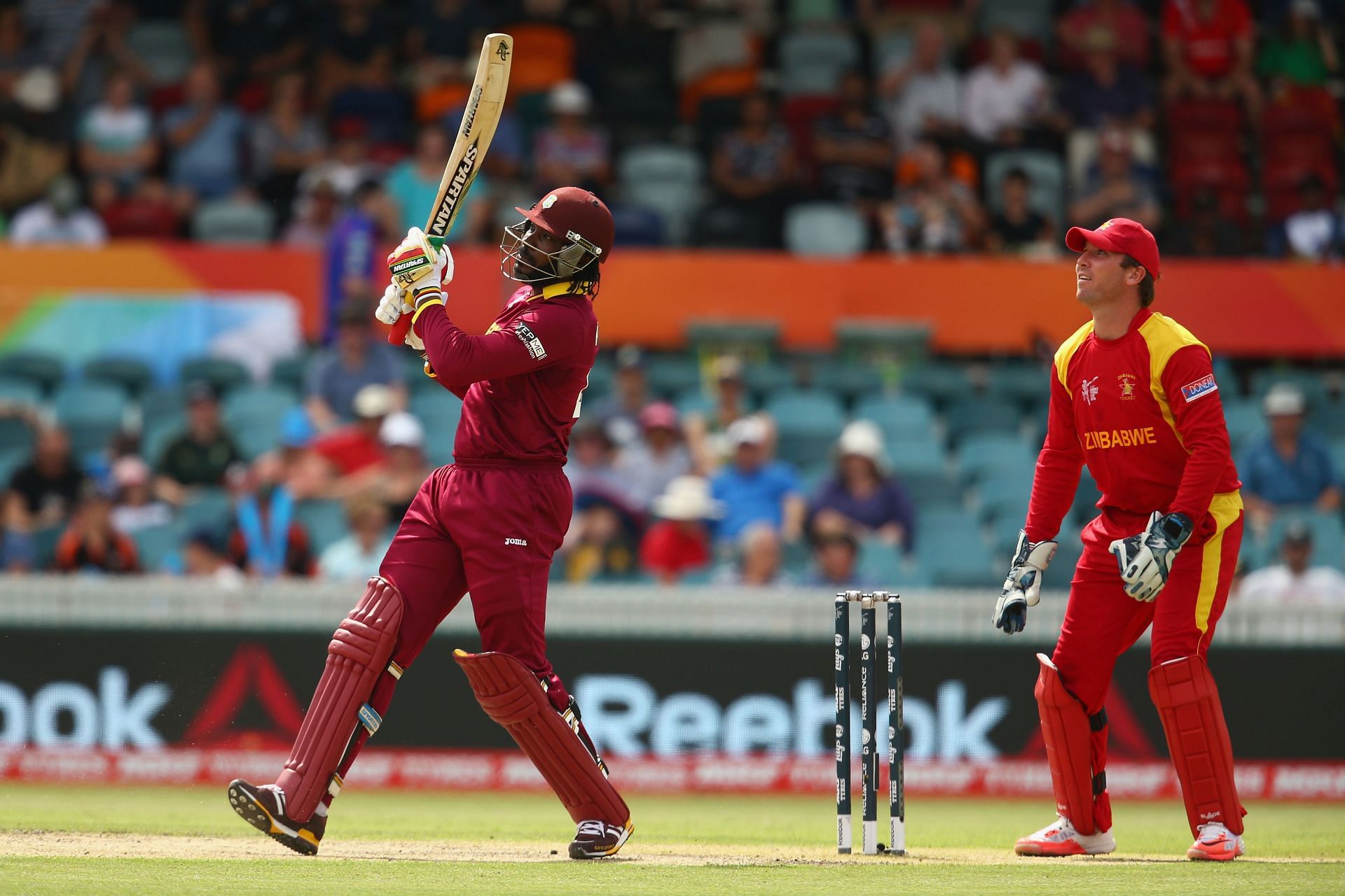 Chris Gayle is one of the two batters who has a double hundred in the Men’s ODI World Cup. (Pic: Getty Images)