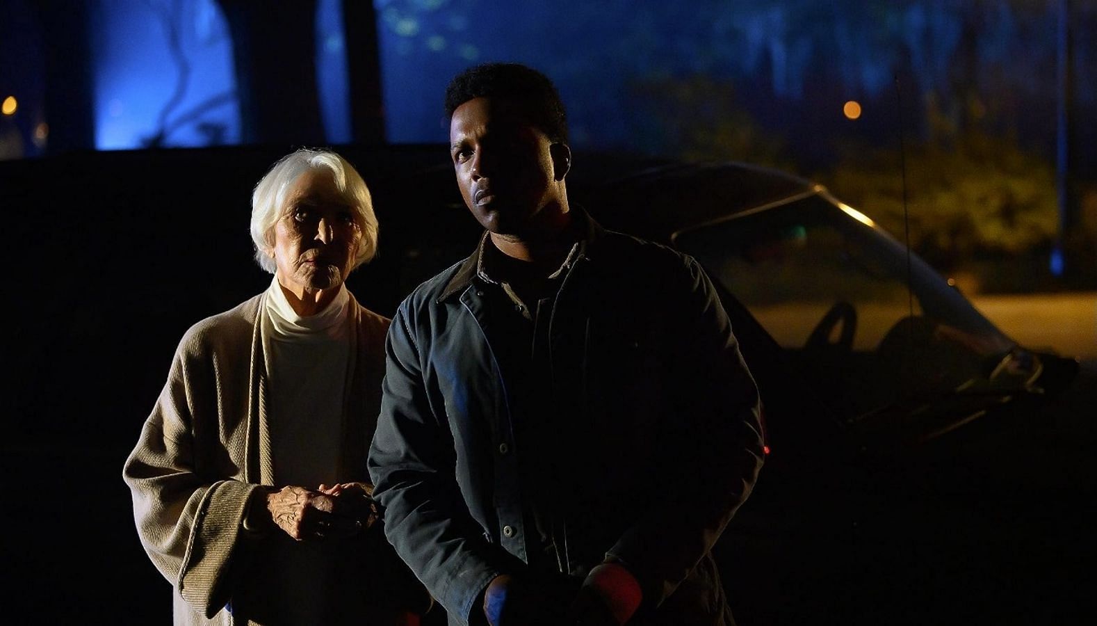 Ellen Burstyn and Leslie Odom Jr. in The Exorcist: Believer (Image via IMDb)