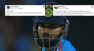 "Tu toh jaa kar Dhanashree ke saath reels he bana" - Fans troll Shreyas Iyer for scoring 19 off 25 in IND vs BAN 2023 World Cup match