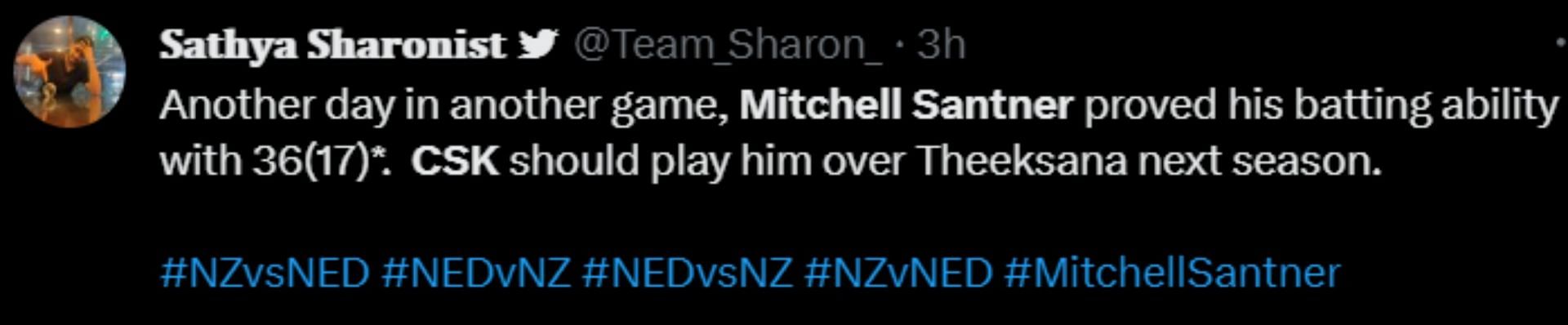 A fan reacts after Santner's match-winning performance against the Netherlands team.