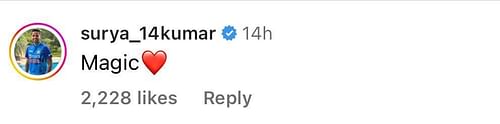 At the time of writing, Suryakumar Yadav's comment has received over two thousand likes.
