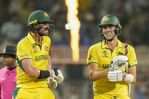 Mitchell Starc and Pat Cummins celebrate Australia's win. (Credits: Getty)