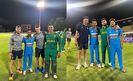 [In Pictures] "Fierce competitors while playing" - Yuzvendra Chahal poses with South Africa players after winning the ODI series