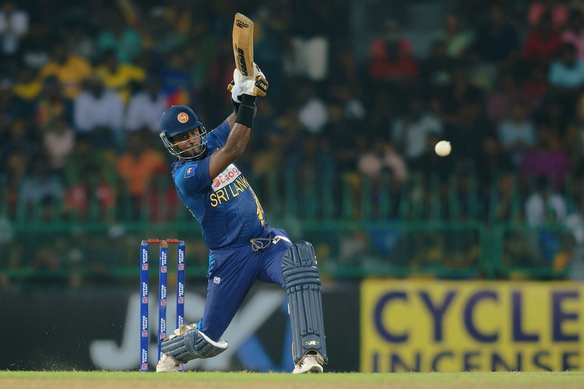 अपनी पारी के दौरान शॉट खेलते हुए एंजेलो मैथ्यूज (Photo Courtesy: Sri Lanka Cricket)