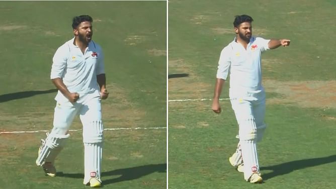 [Watch] Shardul Thakur lets his emotions out after incredible maiden first-class hundred during Mumbai vs Tamil Nadu Ranji Trophy semifinal