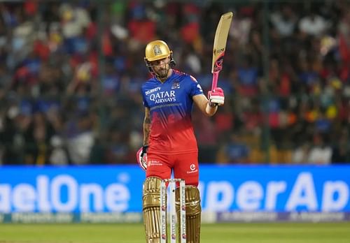 Faf du Plessis raising his bat after a fifty vs SRH
