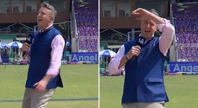 [Watch] Graeme Swann jokingly spins around in sweltering heat in Kolkata during pitch report for KKR vs RCB IPL 2024 match