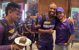 [Watch] KKR contingent celebrates Andre Russell's birthday after clinical win against DC in IPL 2024