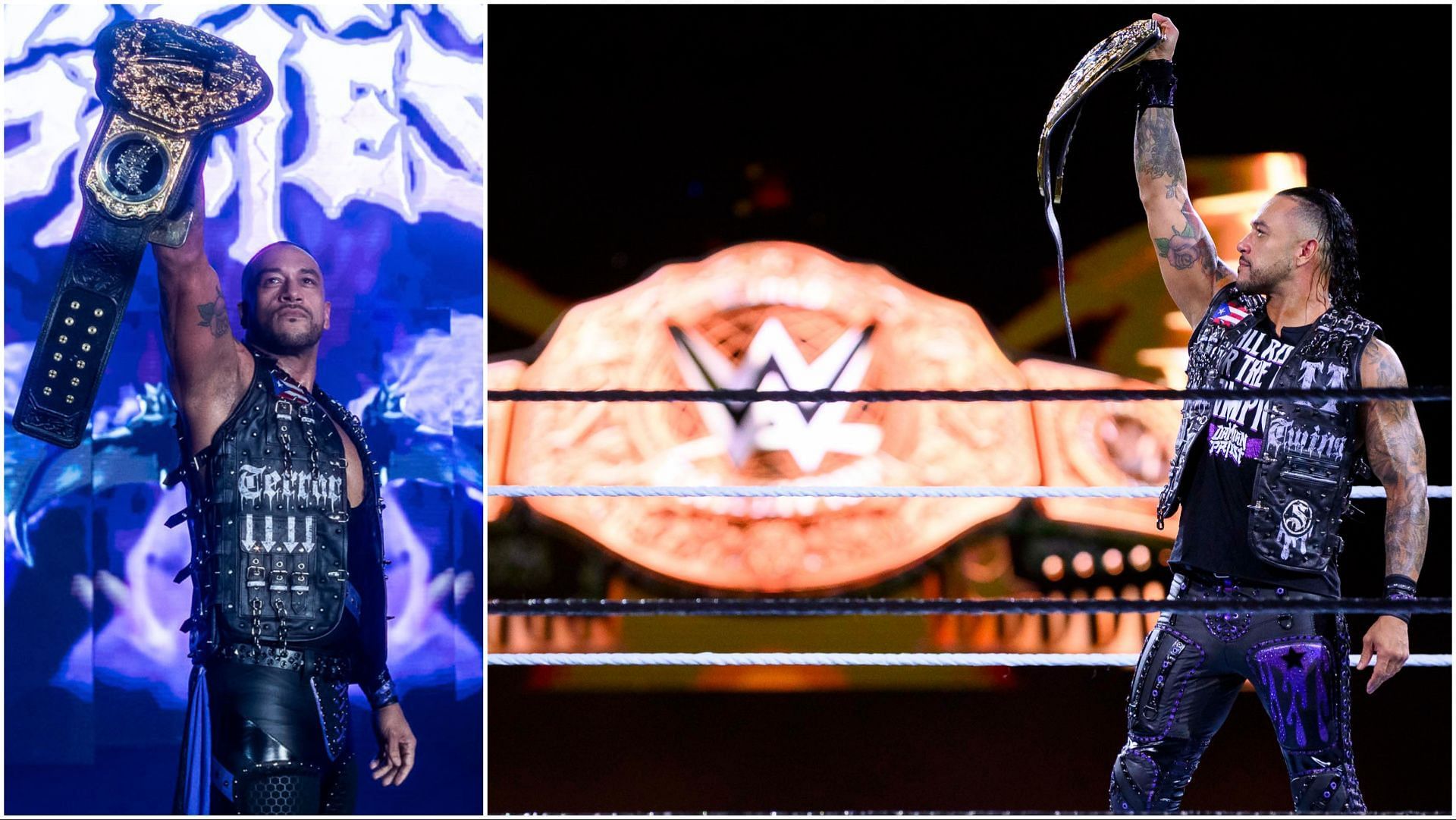 Damian Priest raises the WWE World Heavyweight Championship
